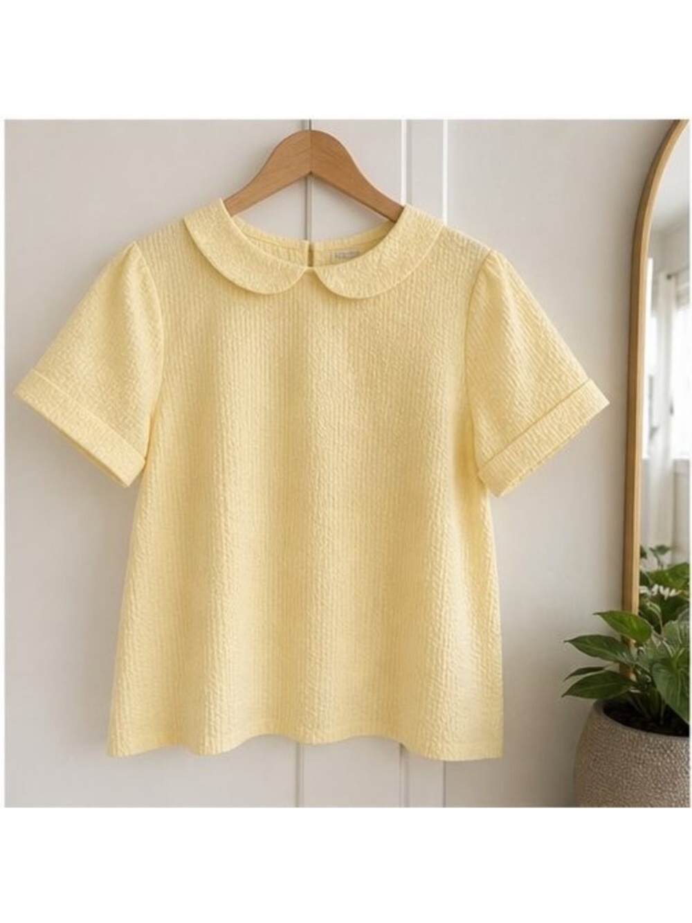 Classic Peter Pan Collar Girls' Top in Pale Yellow